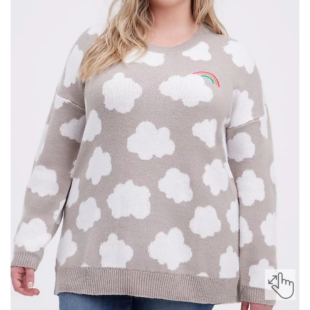 Torrid Plus Size Rainbow Clouds Drop Shoulder Sweater Size 1X